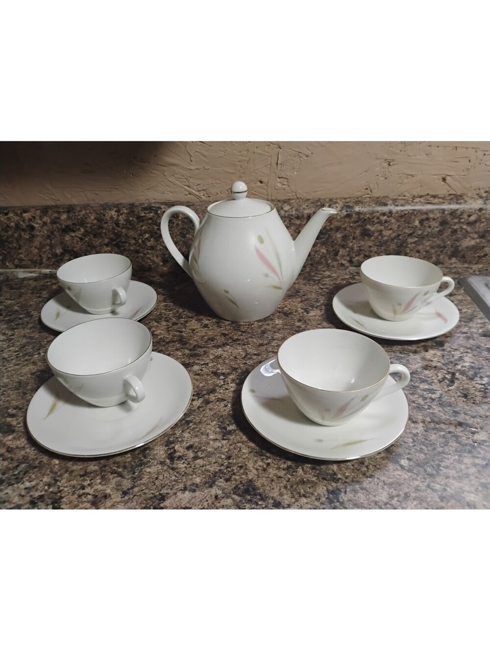 Schumann Arzberg Bavaria Bella Tea Set Teapot 4 Cups &Saucers Mid Century Modern